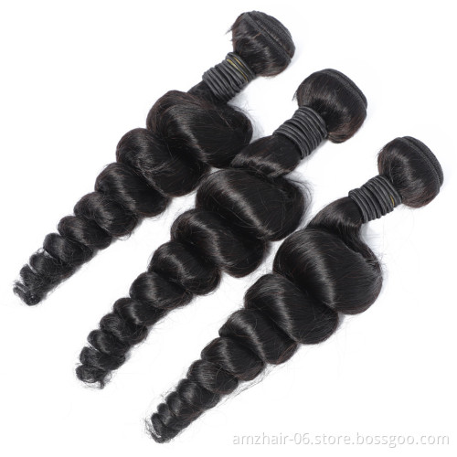 Wholesale Raw Indian Temple Hair 10A Grade Cuticle Aligned Remy Human Hair Loose Wave Bundle Extensions Double Weaving Vendo